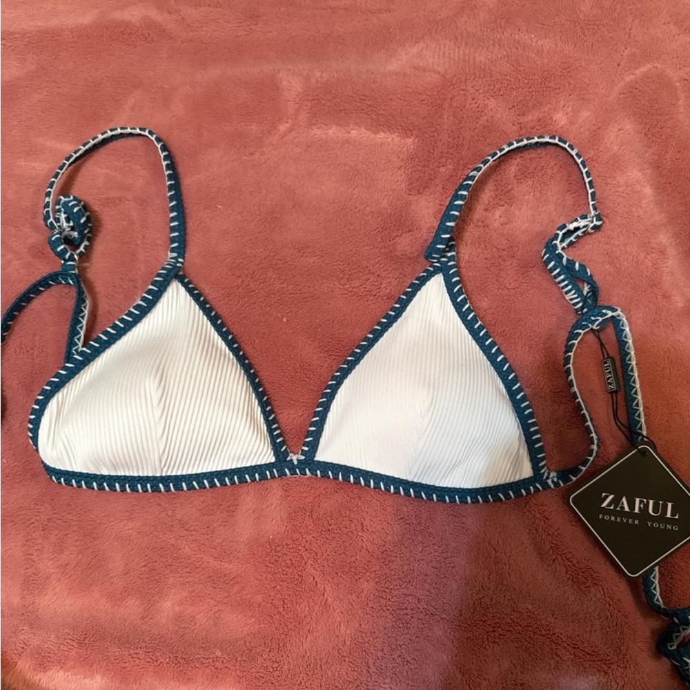 Zaful Blue and White Bikini Top